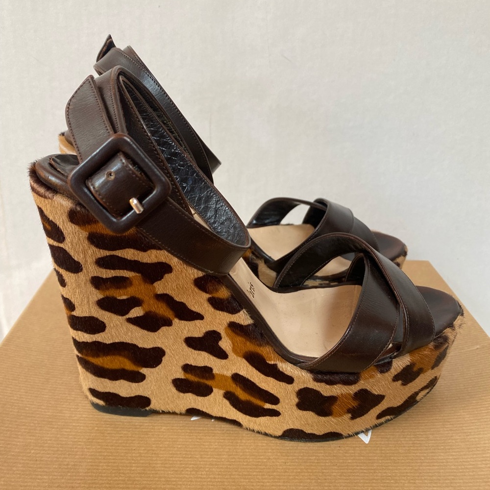 Christian Louboutin Ron Ron Zeppa Leopard Pony Calf Hair Wedge size 40